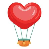 Heart-shaped air balloon. Hot air heart balloon for Happy Valentine's Day and Birthday greeting card, invitation, web design, banner design, sticker. Flat cartoon vector illustration.