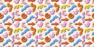 Colorful playful arrows seamless pattern in trendy style with vector texture. Dynamic arrow signs for design