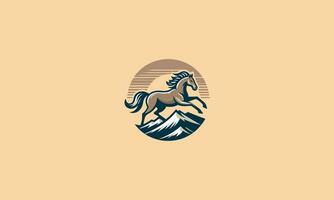 caballo corriendo en montaña vector logo plano diseño