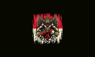 barong angry with flag indonesia vector artwork design