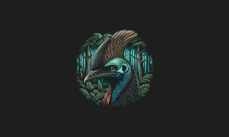 head cassowary on forest vector illustration artwork deign