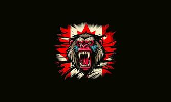 head baboon angry with flag canada vector artwork design