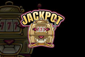 Casino slot machine roulette 777 gambling logo design for gamble game entertainment company vector