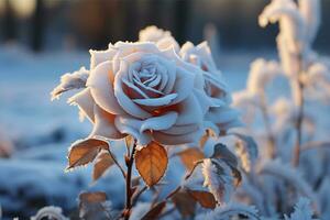 AI generated rose covered with snow photo