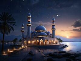 ai generado Ramadán foto con un hermosa mezquita