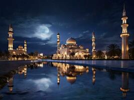 ai generado Ramadán foto con un hermosa mezquita