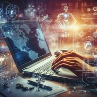 AI generated digital technology computer engineer working on a computer with a digital communication concept photo
