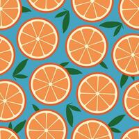 Seamless vector pattern with citrus slices oranges on blue background