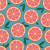 Seamless vector pattern with citrus slices grapefruits on blue background