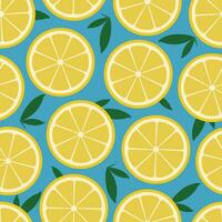 Seamless vector pattern with citrus slices lemons on blue background