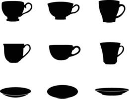 un vector colección de tazas de té y platillos para obra de arte composiciones