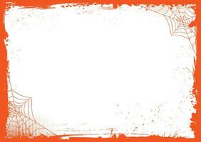 Orange Halloween banner background with grunge border and spider net vector