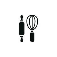 Rolling pin and whisk icon isolated on white background vector