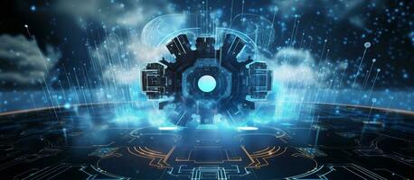 AI generated Cloud tech and edge computing technology concepts with cybersecurity protection photo