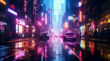 the light trails on the modern building background photo