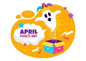 Happy April Fools Day Celebration Illustration Wearing a Jester Hat and a Box Containing Surprises to Surprise People in Flat Cartoon Holiday vector
