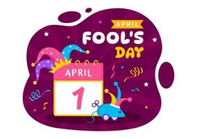 Happy April Fools Day Celebration Illustration Wearing a Jester Hat and a Box Containing Surprises to Surprise People in Flat Cartoon Holiday vector