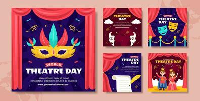 Theatre Day Social Media Post Flat Cartoon Hand Drawn Templates Background Illustration vector