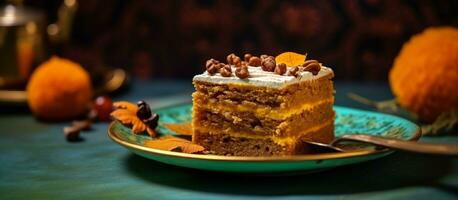 Delicious Plate of Pumpkin Cake photo