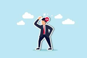 Overworked, too many working problems and uncompleted tasks, stressed negative mental or anxiety concept, depressed businessman frustrated thinking about work with unfinished number on his head. vector