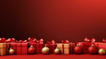 AI generated red Christmas gift on red background photo