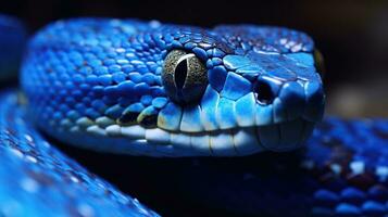 AI generated Blue viper snake closeup face Generative AI photo