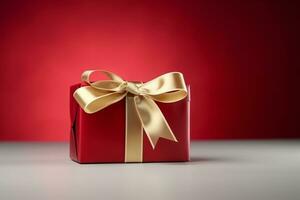 AI generated Christmas gift box on bokeh background photo