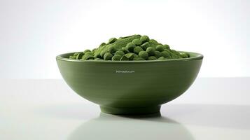 Plain white background dark green bowl with Chlorate powder photo