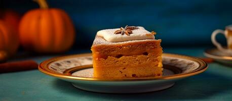 AI generated Delicious Plate of Pumpkin Cake photo