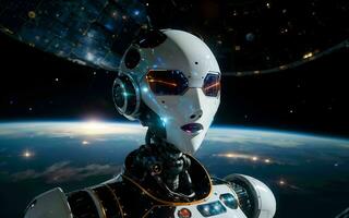 AI generated AI Robotics Odyssey Exploring the Cosmos on a Satellite Ship ai generated photo