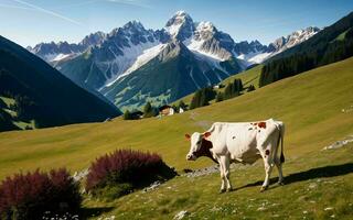 AI generated Austrian Alpine Splendor Idyllic Grazing in Tirol's Meadow ai generated photo