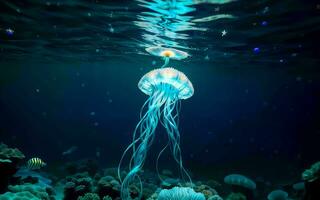 AI generated Illuminated Depths A Fantastical Journey into the Glowing Realms of Underwater Fantasy ai generated photo