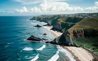 AI generated Coastal Tranquility Aerial View of the Rocky Ocean Shore ai generated photo