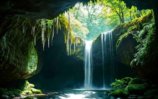 AI generated Subterranean Cave Waterfall's Hidden Beauty ai generated photo