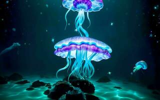 AI generated Illuminated Depths A Fantastical Journey into the Glowing Realms of Underwater Fantasy ai generated photo