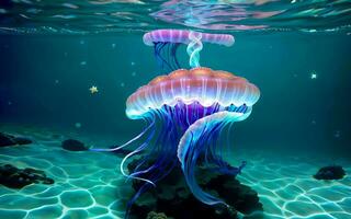 AI generated Illuminated Depths A Fantastical Journey into the Glowing Realms of Underwater Fantasy ai generated photo