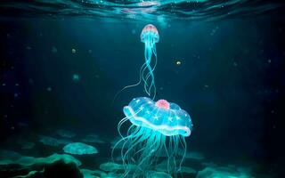 AI generated Illuminated Depths A Fantastical Journey into the Glowing Realms of Underwater Fantasy ai generated photo