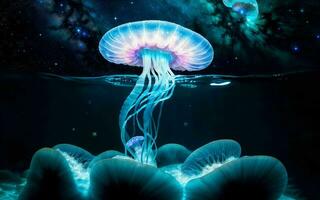 AI generated Illuminated Depths A Fantastical Journey into the Glowing Realms of Underwater Fantasy ai generated photo