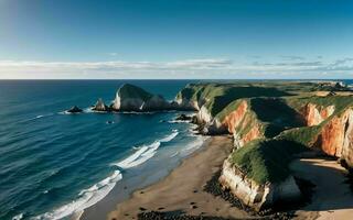 AI generated Coastal Tranquility Aerial View of the Rocky Ocean Shore ai generated photo