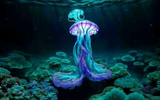 AI generated Illuminated Depths A Fantastical Journey into the Glowing Realms of Underwater Fantasy ai generated photo