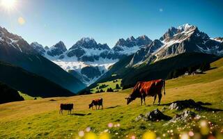 AI generated Austrian Alpine Splendor Idyllic Grazing in Tirol's Meadow ai generated photo