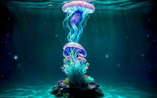 AI generated Illuminated Depths A Fantastical Journey into the Glowing Realms of Underwater Fantasy ai generated photo