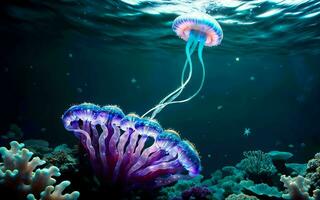 AI generated Illuminated Depths A Fantastical Journey into the Glowing Realms of Underwater Fantasy ai generated photo