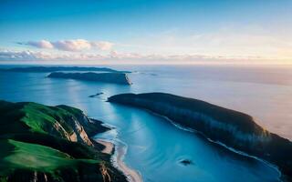 AI generated Coastal Tranquility Aerial View of the Rocky Ocean Shore ai generated photo