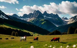 ai generado austriaco alpino esplendor idílico pasto en tirol prado ai generado foto