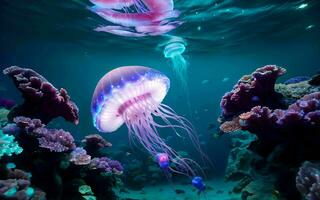 AI generated Illuminated Depths A Fantastical Journey into the Glowing Realms of Underwater Fantasy ai generated photo