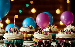 ai generado dulce celebracion vistoso pastel y alegre momentos a un para niños cumpleaños fiesta ai generado foto