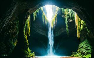 AI generated Subterranean Cave Waterfall's Hidden Beauty ai generated photo