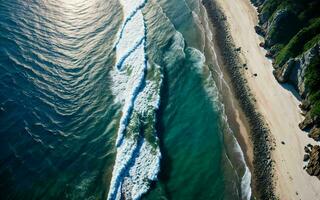 ai generado costero tranquilidad aéreo ver de el rocoso Oceano apuntalar ai generado foto