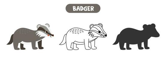 Colorful picture, black and white illustration, vector silhouette. cartoon badger.